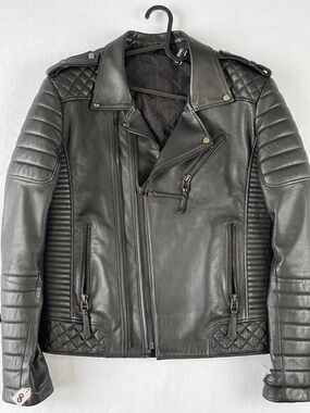 Men's Black Quilted Moto Leather Bomber Jacket